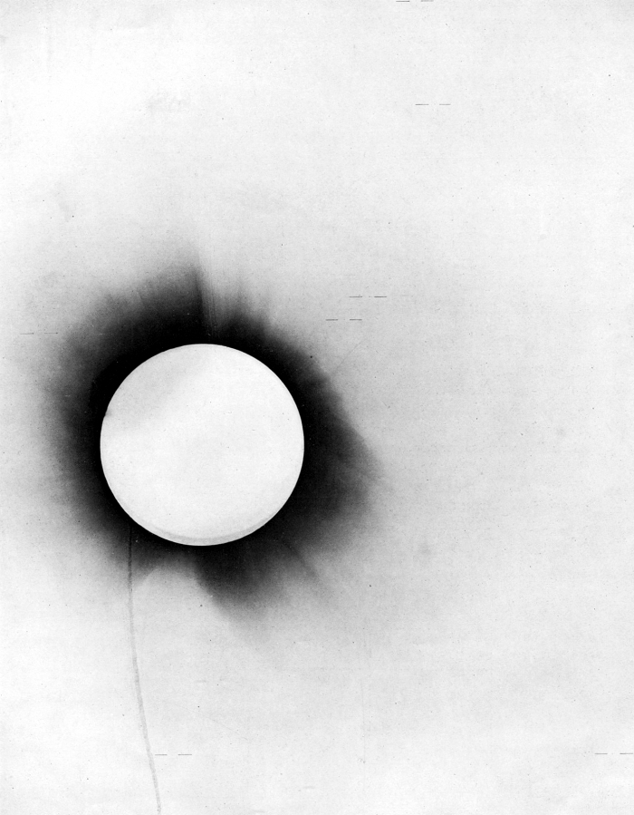 Negative plate from Arthur Eddington's 1919 solar eclipse expedition, which measured the bending of starlight around the sun